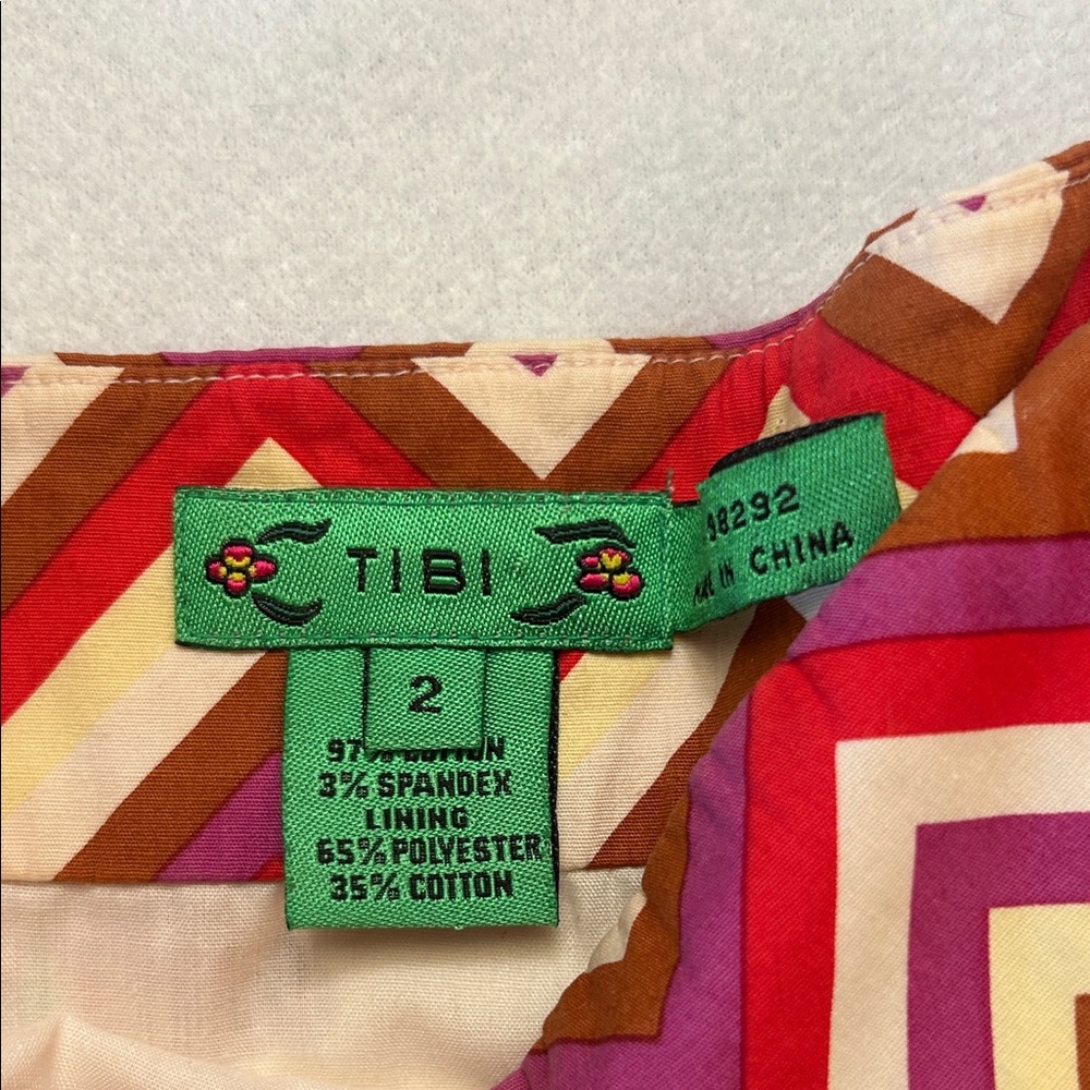 Tibi Red and Brown Geometric Top